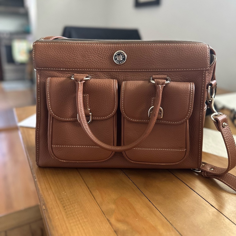 DOONEY & BOURKE Brown leather double pocket attaché case messenger/shoulder bag